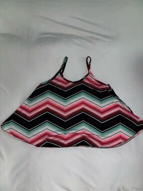 Women’s Chevron Print Spaghetti Strap Tank Top - Pink, Black & Teal